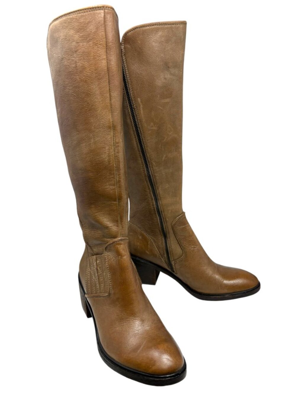 Donald J Pliner Envy Taupe Leather Block Heel Tall Riding Boot